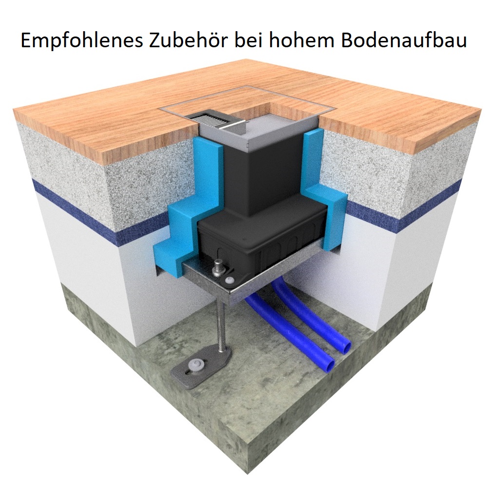 Unterflur-Bodendose UBD 160 aus Chromstahl inkl. Deckel mit Kante, 15mm Vertiefung und 1 Bürstenauslass