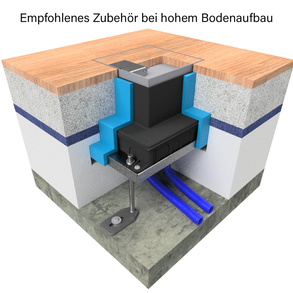 Unterflur-Bodendose UBD 210 aus Chromstahl inkl. Deckel mit Kante, 15mm Vertiefung und 1 Schnurauslass