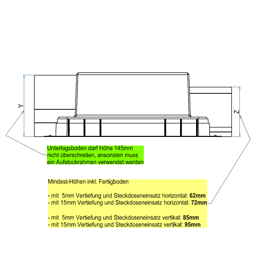 Kunststoff-Einbaubox, schwarz, zu UBD 260, oben: 270x270mm, unten: 420x420mm, H: 150mm