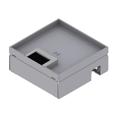 Boîte de sol UBD 160 small en acier inoxydable couvercle avec bord, fermé, évidement de 15mm et 1 sortie de brosse inclus