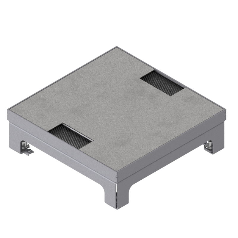 Unterflur-Bodendose UBD 210 small aus Chromstahl inkl. belegtem Deckel aus Chromstahl, geschlossen, und 2 Bürstenauslässen