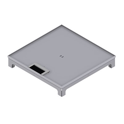 Boîte de sol UBD 320 en acier inoxydable, couvercle, plate (AGS), sans bord, évidement de 5mm et 1 sortie de brosse inclus