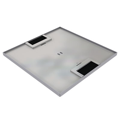 Doppelboden-Auslass DBK 260 aus Chromstahl inkl. Deckel (SVZ) mit 5mm Vertiefung, Kante und 2 Bürstenauslässen