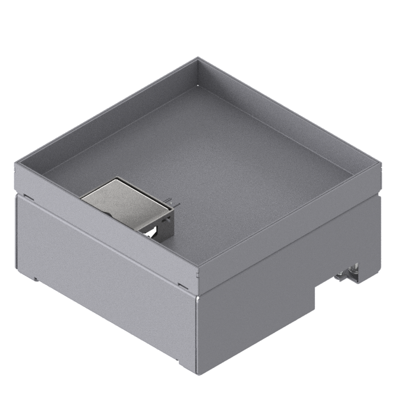 Boîte de sol UBD 210 en acier inoxydable, inclus couvercle avec bord, fermé, évidement de 25mm et 1 sortie de cordon