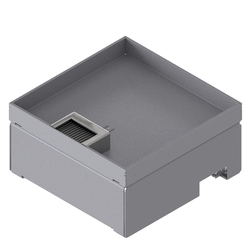 Boîte de sol UBD 210 en acier inoxydable, inclus couvercle avec bord, fermé, évidement de 25mm et 1 sortie de brosse