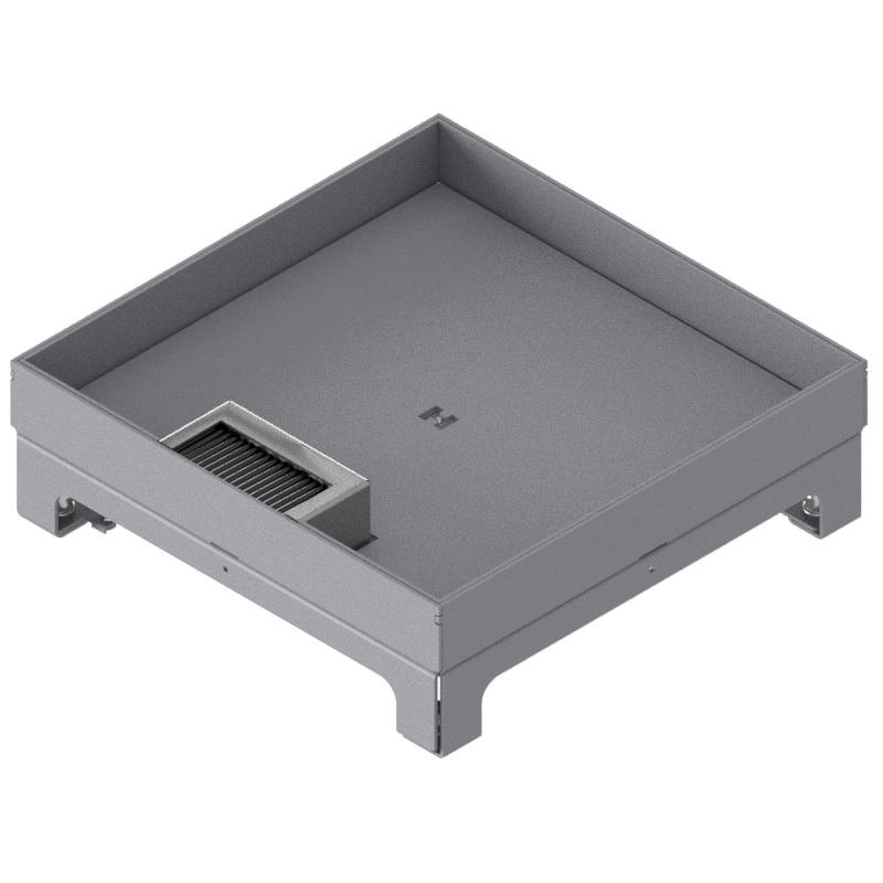 Boîte de sol UBD 260 en acier inoxydable, inclus couvercle avec bord, fermé, évidement de 30mm et 1 sortie de brosse