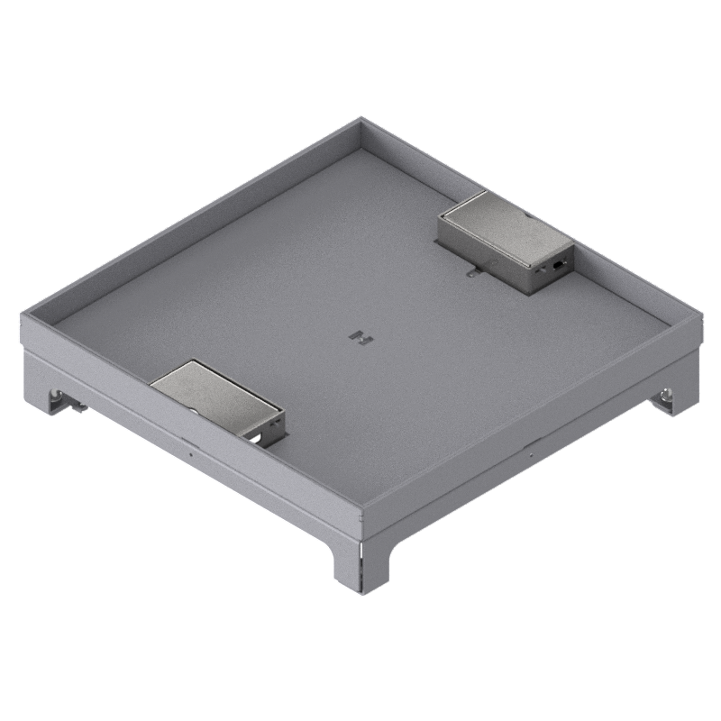 [UBD 324 203] Unterflur-Bodendose UBD 320 aus Chromstahl inkl. Deckel mit Kante, 20mm Vertiefung und 2 Schnurauslässen