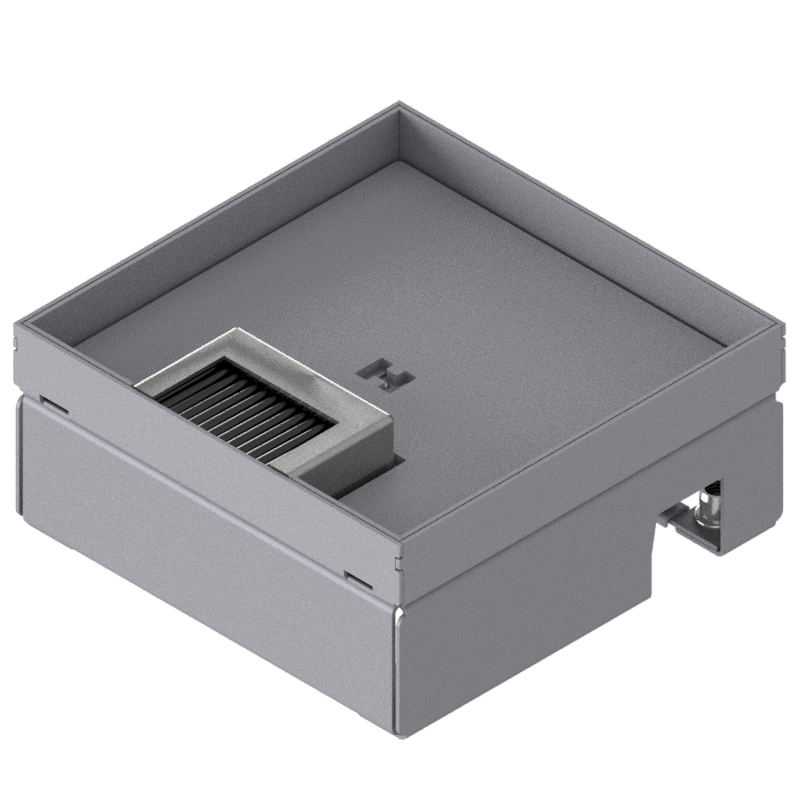 [UBD 167 162] Schwerlast-Unterflur-Bodendose UBD 160 small aus Chromstahl inkl. Deckel mit Kante, geschlossen, 4mm Verstärkungsplatte, 16mm Vertiefung und 1 Bürstenauslass