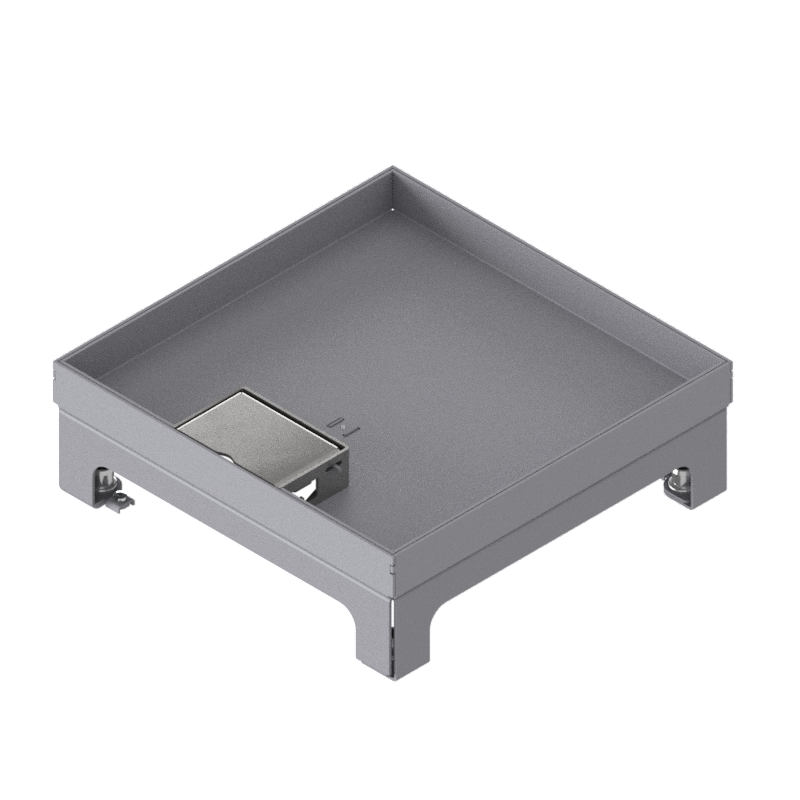 Unterflur-Bodendose UBD 210 small aus Chromstahl inkl. Deckel mit Kante, geschlossen, 20mm Vertiefung und 1 Schnurauslass