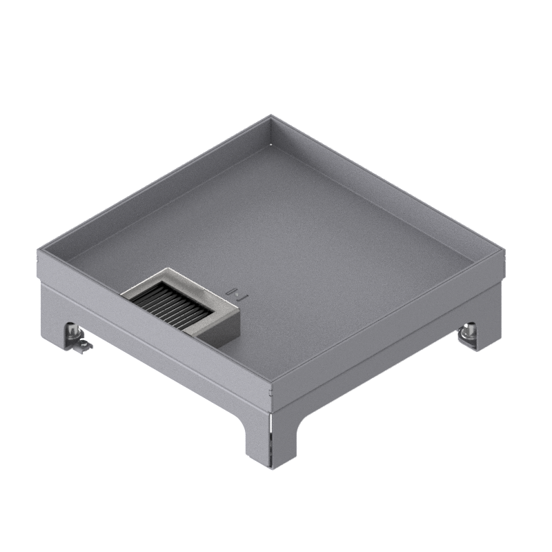 Unterflur-Bodendose UBD 210 small aus Chromstahl inkl. Deckel mit Kante, geschlossen, 20mm Vertiefung und 1 Bürstenauslass