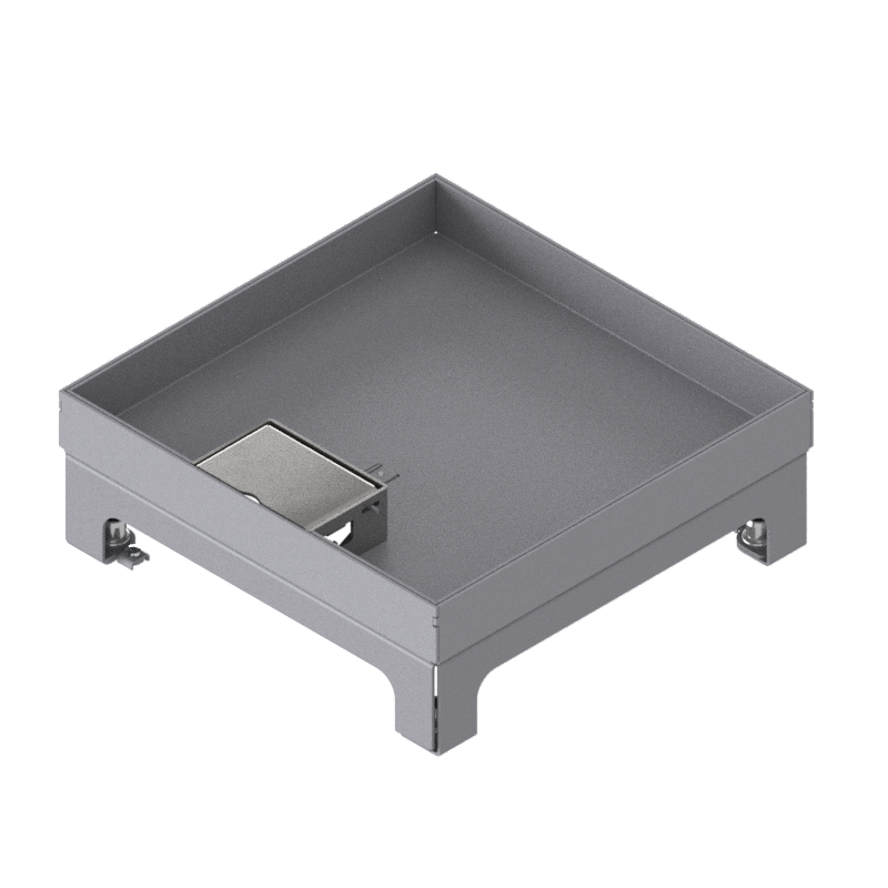 Unterflur-Bodendose UBD 210 small aus Chromstahl inkl. Deckel mit Kante, 25mm Vertiefung und 1 Schnurauslass