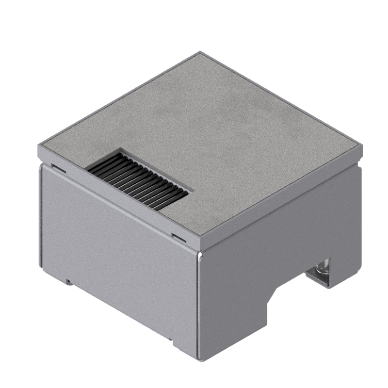 [UBD 132 163] Schwerlast-Unterflur-Bodendose UBD 130 aus Chromstahl inkl. belegtem Deckel aus Chromstahl, geschliffen, 4mm Verstärkungsplatte und 1 Bürstenauslass