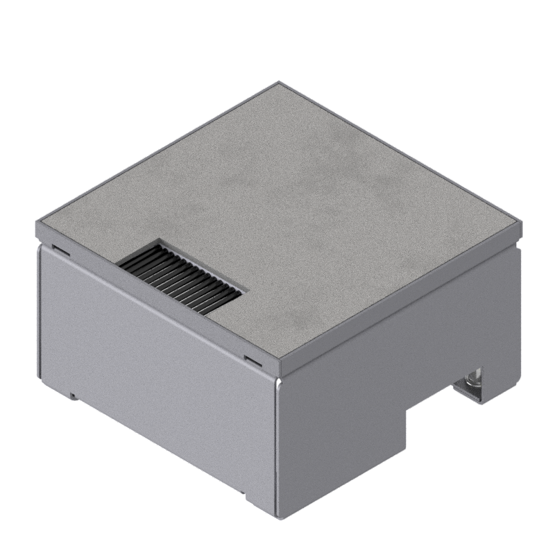 [UBD 162 163] Schwerlast-Unterflur-Bodendose UBD 160 aus Chromstahl inkl. belegtem Deckel aus Chromstahl, geschlossen, 4mm Verstärkungsplatte und 1 Bürstenauslass