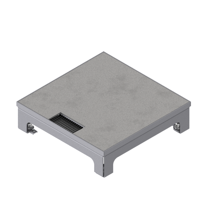 [UBD 217 163] Schwerlast-Unterflur-Bodendose UBD 210 small aus Chromstahl inkl. belegtem Deckel aus Chromstahl, geschliffen, mit 4mm Verstärkungsplatte und 1 Bürstenauslass