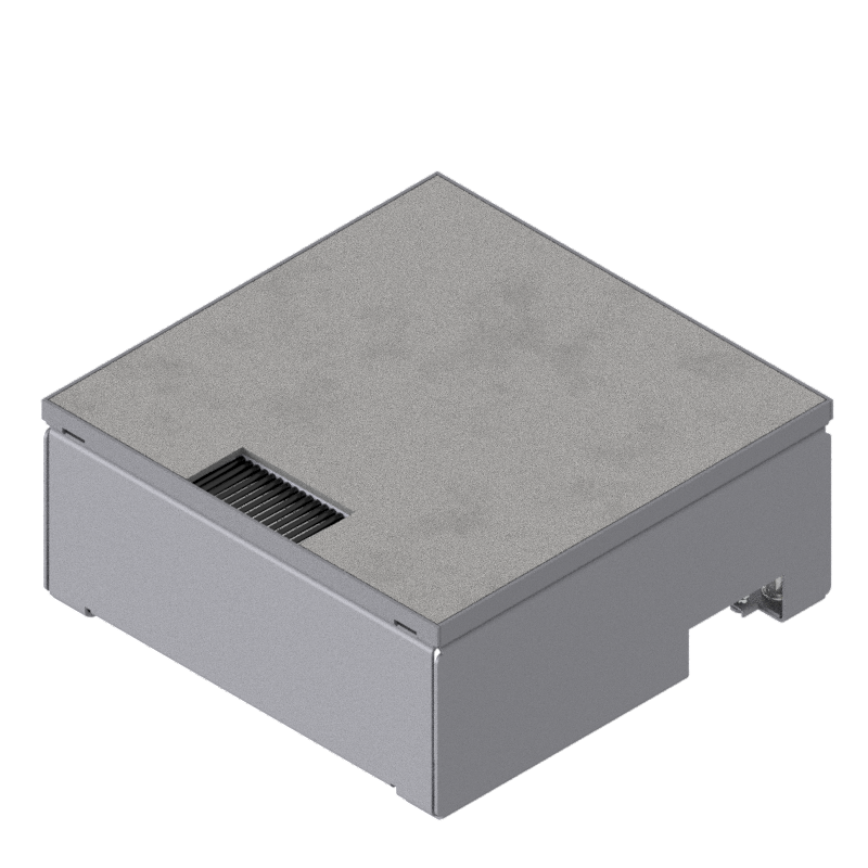 [UBD 212 163] Schwerlast-Unterflur-Bodendose UBD 210 aus Chromstahl inkl. belegtem Deckel aus Chromstahl, geschliffen, mit 4mm Verstärkungsplatte und 1 Bürstenauslass
